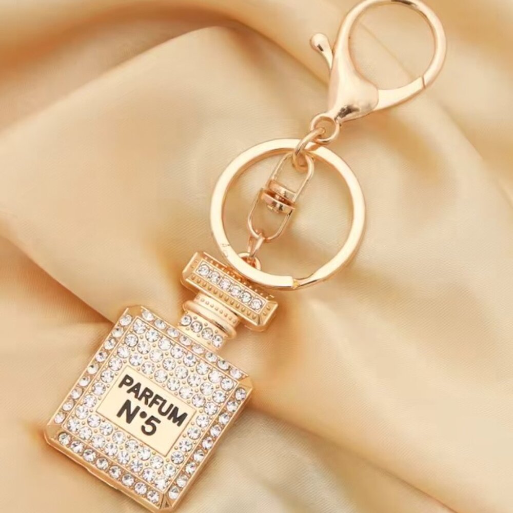 Gold Rhinestone Perfume Bottle Handbag or Keychain Charm Bling PARFUM Gift - Picture 1 of 4